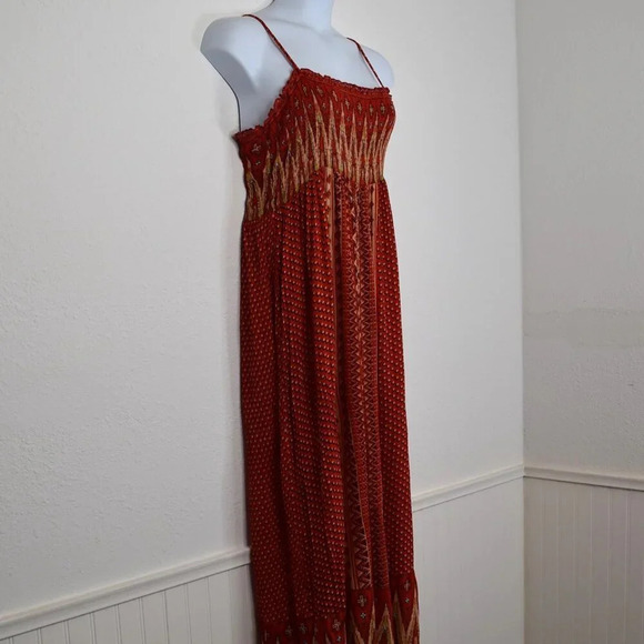World Market Boho Maxi Dress Sz M Smocked Tiered Flowy Southwestern Tribal Aztec - Picture 4 of 14
